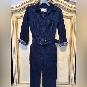 Anthropologie Arlo Dark Blue Corduroy Belted Jumpsuit